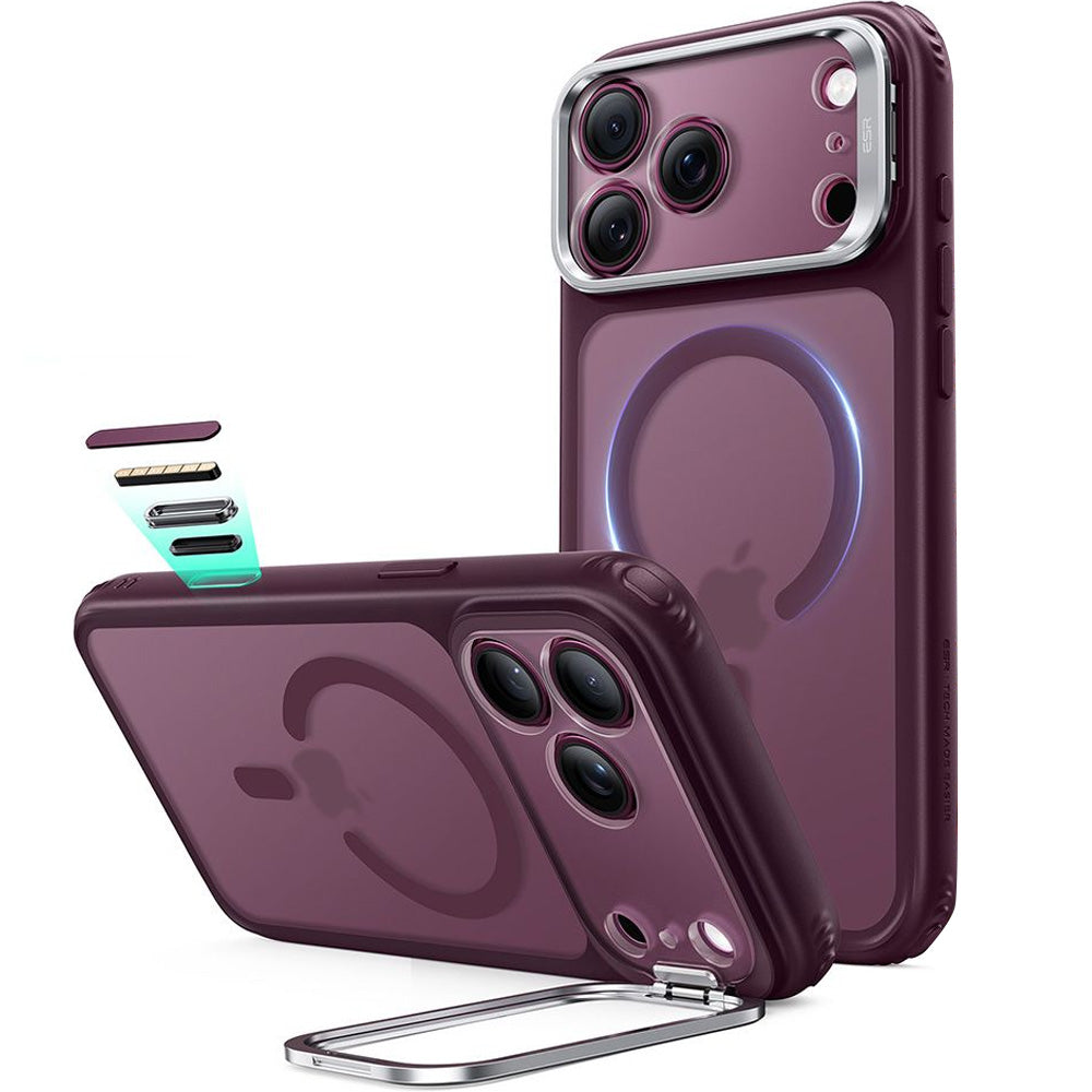 Handyhülle für iPhone 18 Pro / 17 Pro, ESR Classic Hybrid Kickstand mit MagSafe, Burgunderrot-Rauchfarben (2/6)