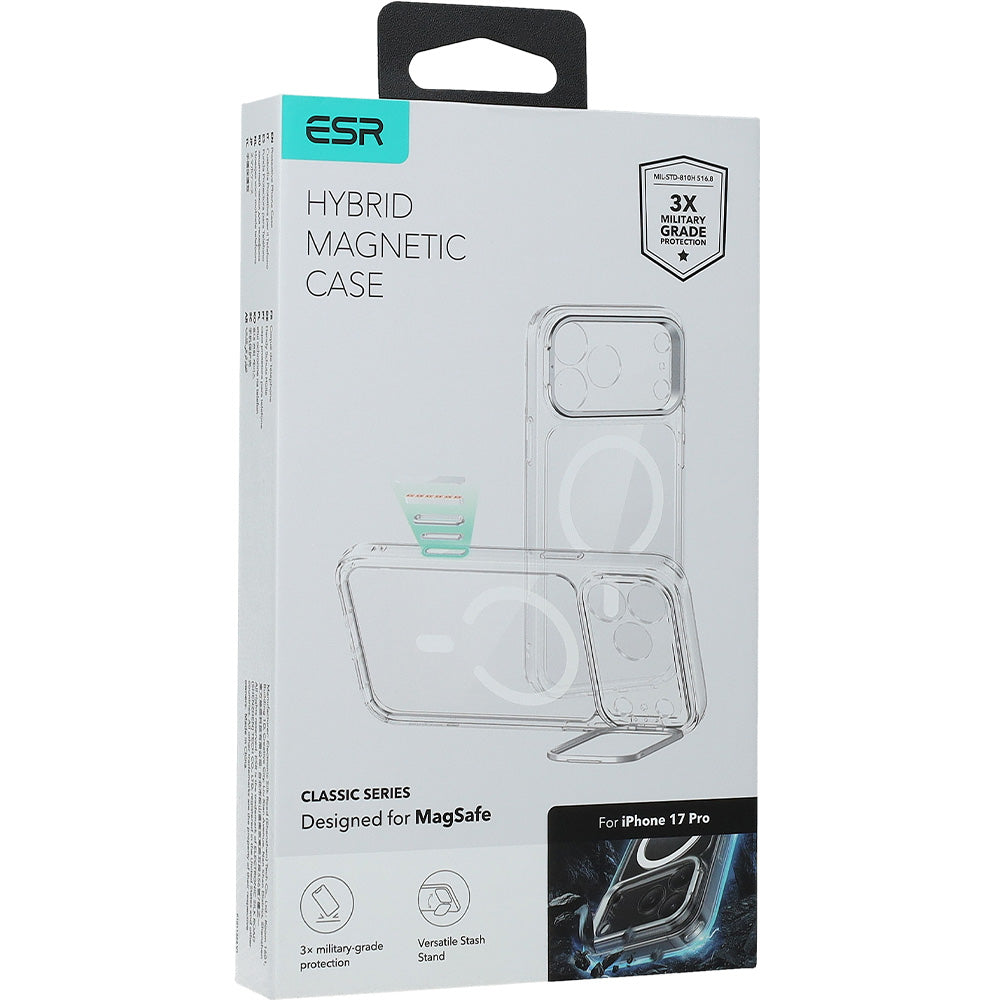 Handyhülle für iPhone 17 Pro, ESR Classic Hybrid Kickstand mit MagSafe, Transparent-Weiß