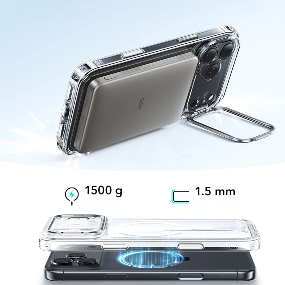 Handyhülle für iPhone 17 Pro, ESR Classic Hybrid Kickstand mit MagSafe, Transparent-Weiß