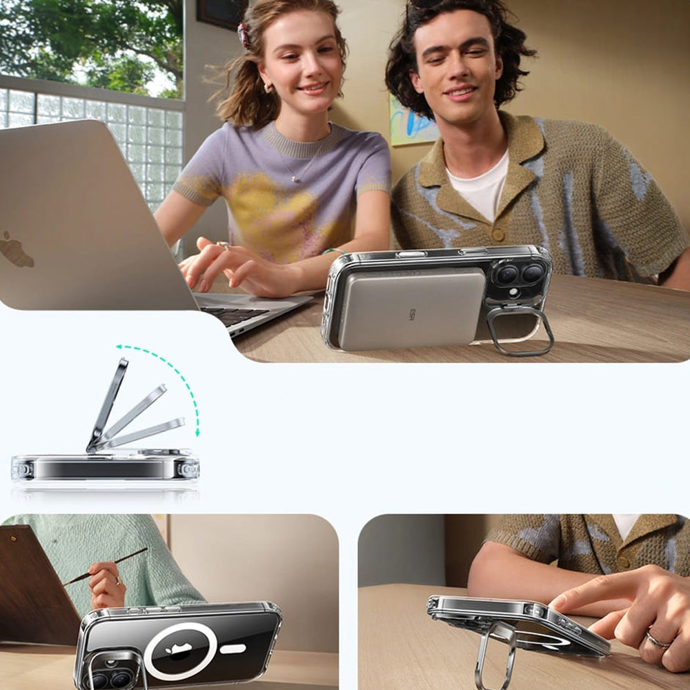 Handyhülle für iPhone 17, ESR Classic Hybrid Kickstand mit MagSafe, Transparent-Weiß