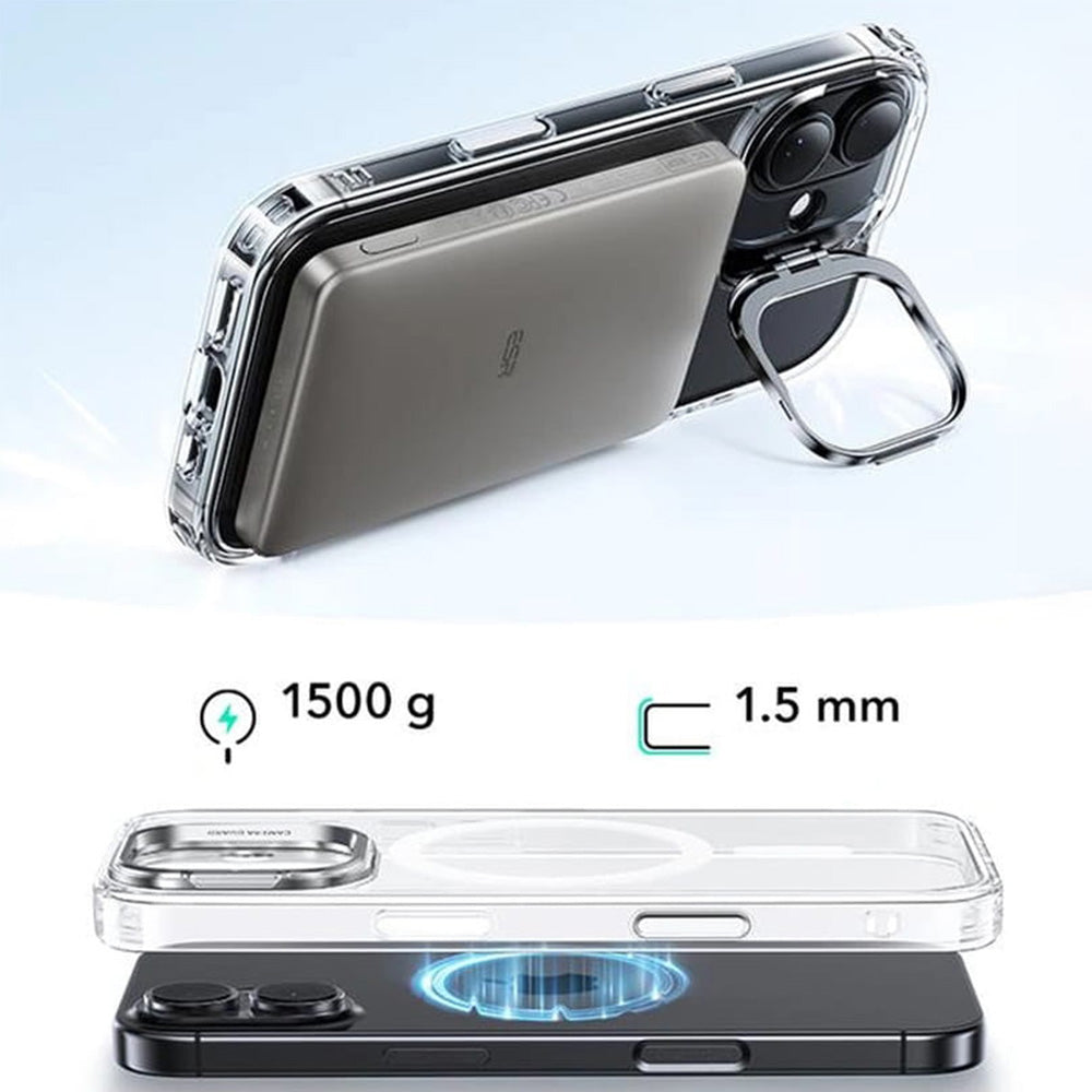 Handyhülle für iPhone 17, ESR Classic Hybrid Kickstand mit MagSafe, Transparent-Weiß