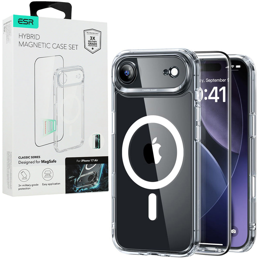 Set Handyhülle, Glas für iPhone Air, ESR Classic Hybrid mit MagSafe & Tempered Glass, Transparent