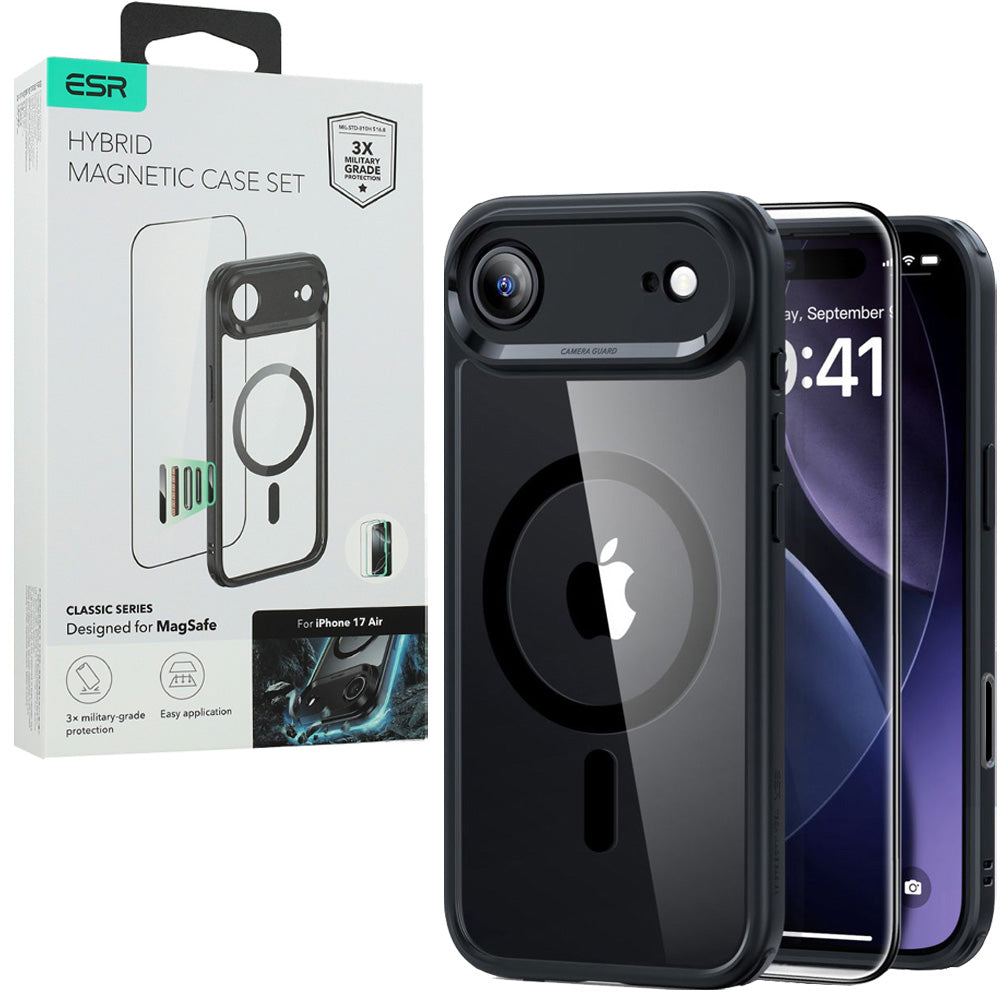 Set Handyhülle, Glas für iPhone Air, ESR Classic Hybrid mit MagSafe & Tempered Glass, Schwarz und Transparent