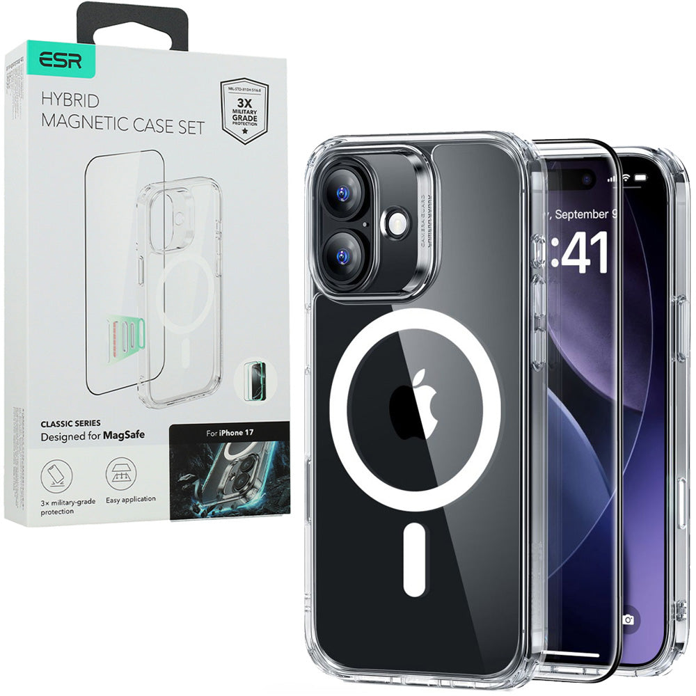 Set Handyhülle, Glas für iPhone 17, ESR Classic Hybrid mit MagSafe & Tempered Glass, Transparent