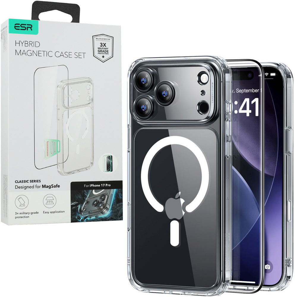 Set Handyhülle, Glas für iPhone 17 Pro, ESR Classic Hybrid mit MagSafe & Tempered Glass, Transparent