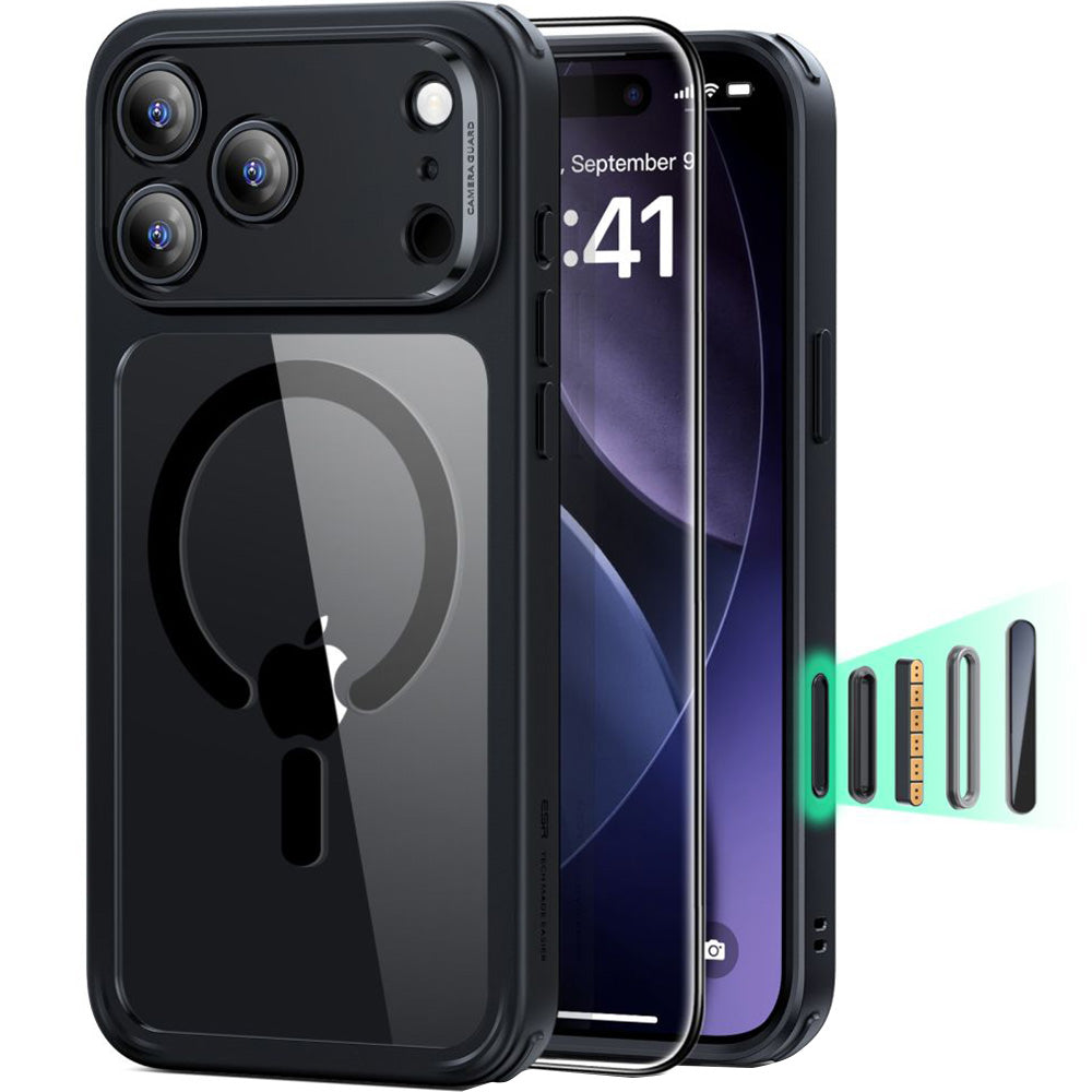 Set Handyhülle, Glas für iPhone 17 Pro, ESR Classic Hybrid mit MagSafe & Tempered Glass, Schwarz und Transparent