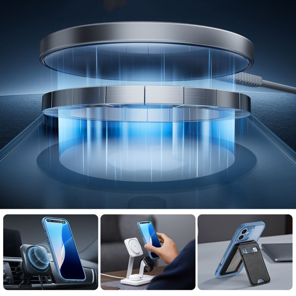 Handyhülle und Gehärtetes Glas für Bildschirm für iPhone 16, ESR Classic Pro Set HaloLock für MagSafe, Durchscheinend-Blau
