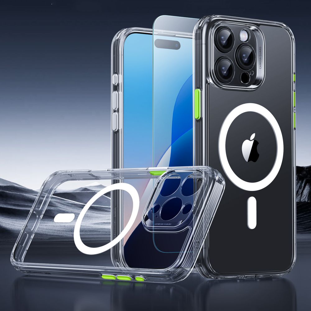 Handyhülle und Gehärtetes Glas für Bildschirm für iPhone 16 Pro Max, ESR Classic Pro Set HaloLock für MagSafe, Transparent