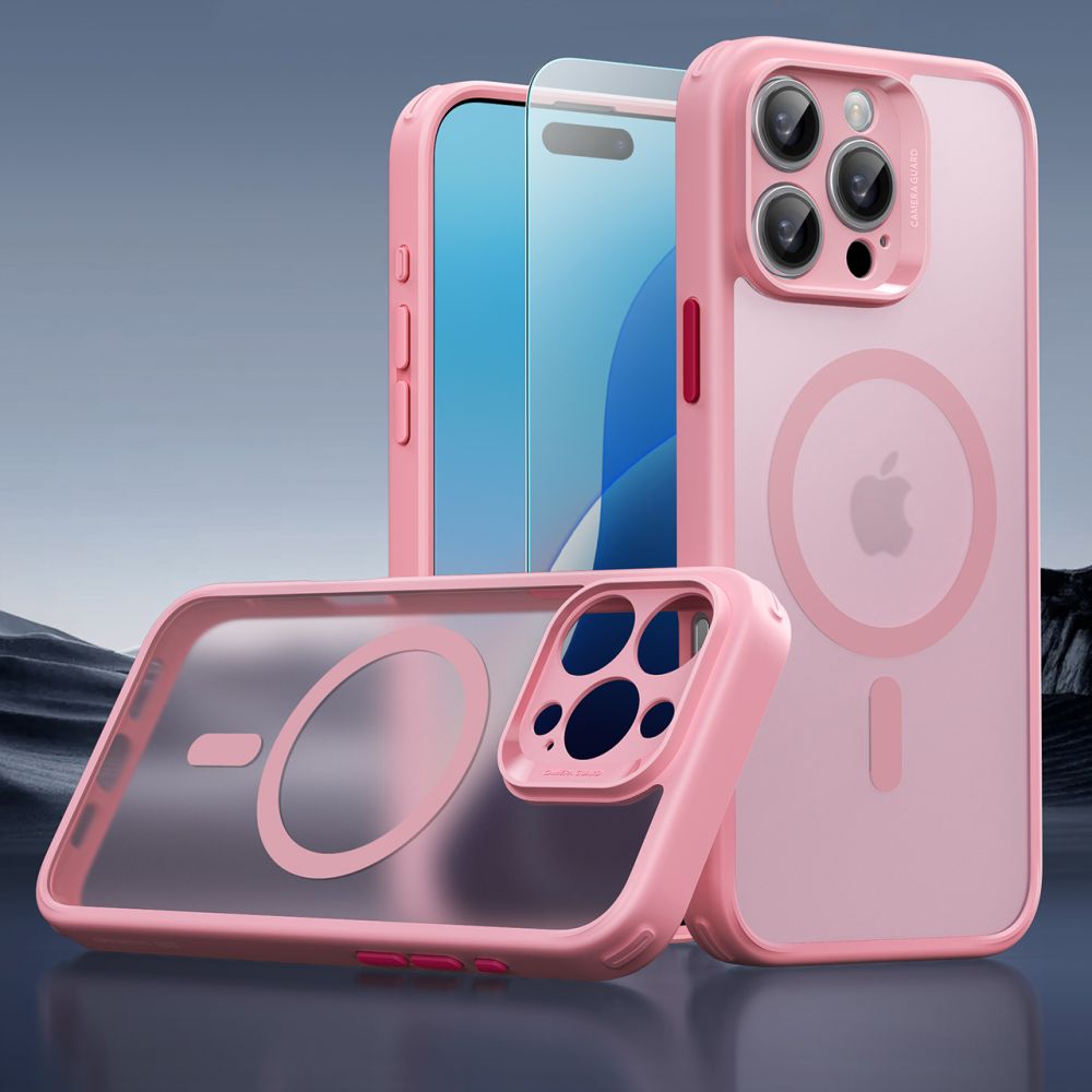 Handyhülle und Gehärtetes Glas für Bildschirm für iPhone 16 Pro Max, ESR Classic Pro Set HaloLock für MagSafe, Durchscheinend-Rosa