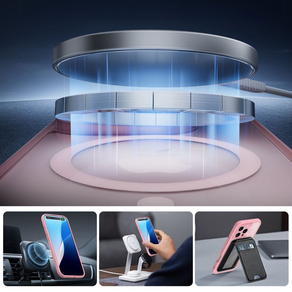 Handyhülle und Gehärtetes Glas für Bildschirm für iPhone 16 Pro Max, ESR Classic Pro Set HaloLock für MagSafe, Durchscheinend-Rosa