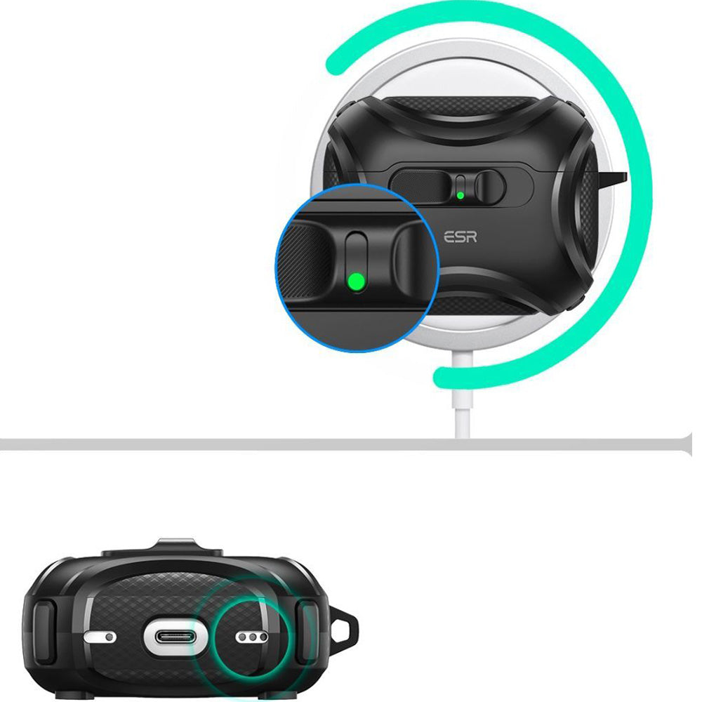 Schutzhülle für AirPods Pro 3, ESR Cyber FlickLock Halolock mit MagSafe, Schwarz