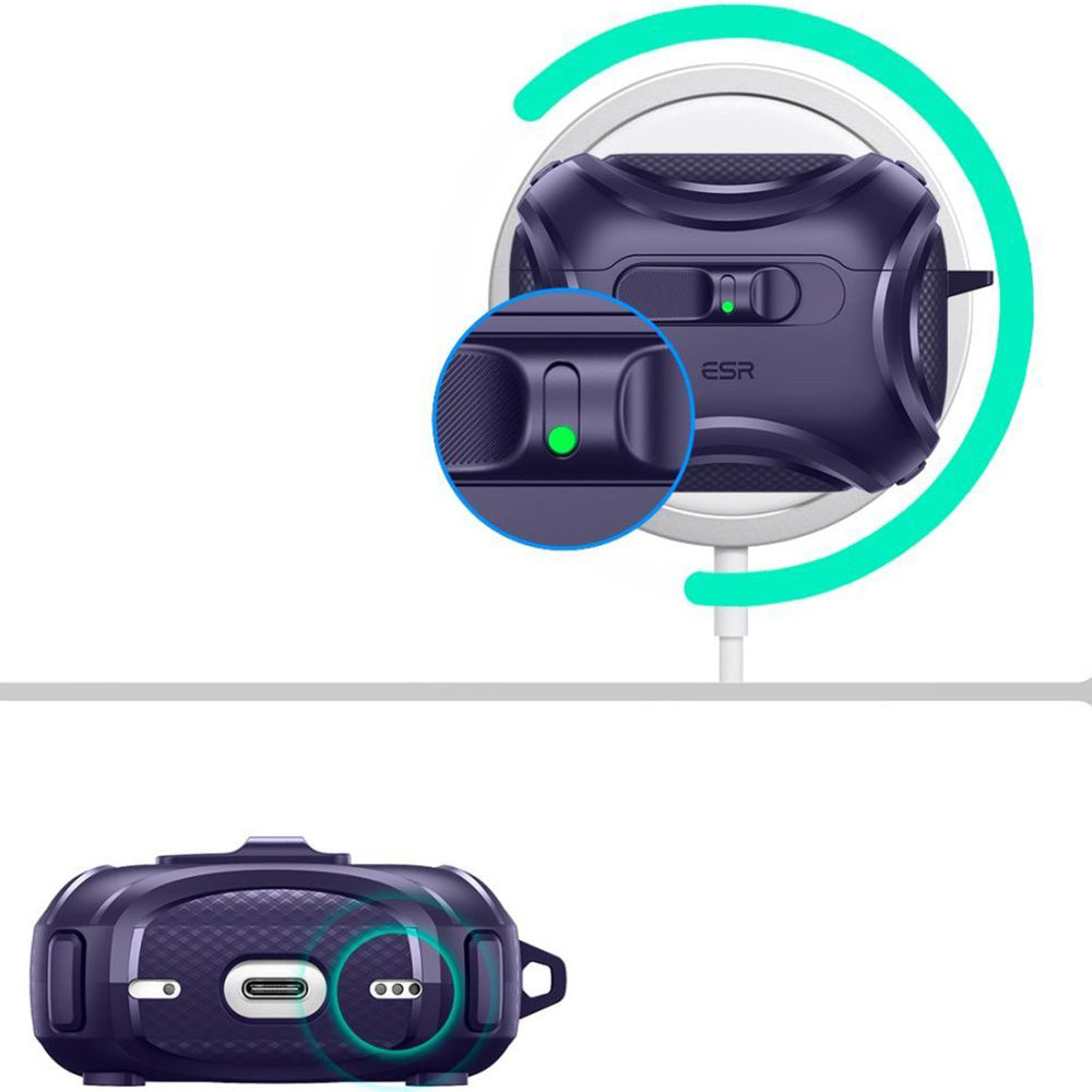 Schutzhülle für AirPods Pro 3, ESR Cyber FlickLock Halolock mit MagSafe, Dunkelviolett