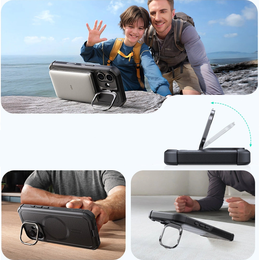 Handyhülle für iPhone 17, ESR Cyber Tough Case Kickstand mit MagSafe, Robust, Schwarz