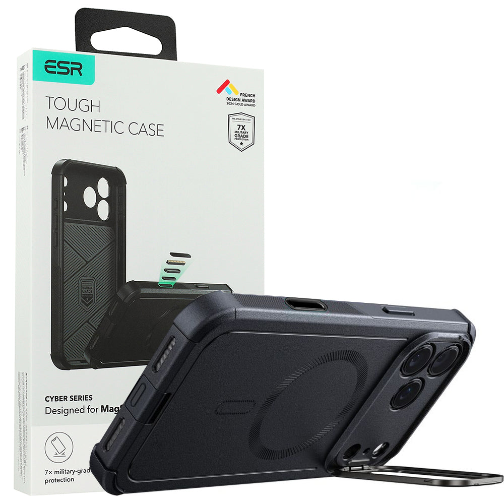 Handyhülle für iPhone 17 Pro, ESR Cyber Tough Case Kickstand mit MagSafe, Schwarz