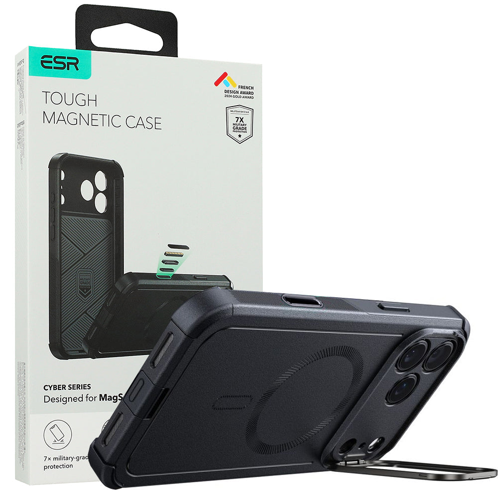 Handyhülle für iPhone 17 Pro Max, ESR Cyber Tought Case Kickstand mit MagSafe, Schwarz