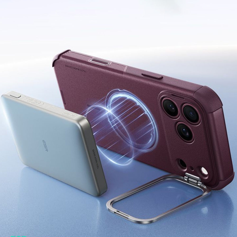 Handyhülle für iPhone 18 Pro / 17 Pro, ESR Cyber Tough Case Kickstand mit MagSafe, Burgunderrot (7/7)