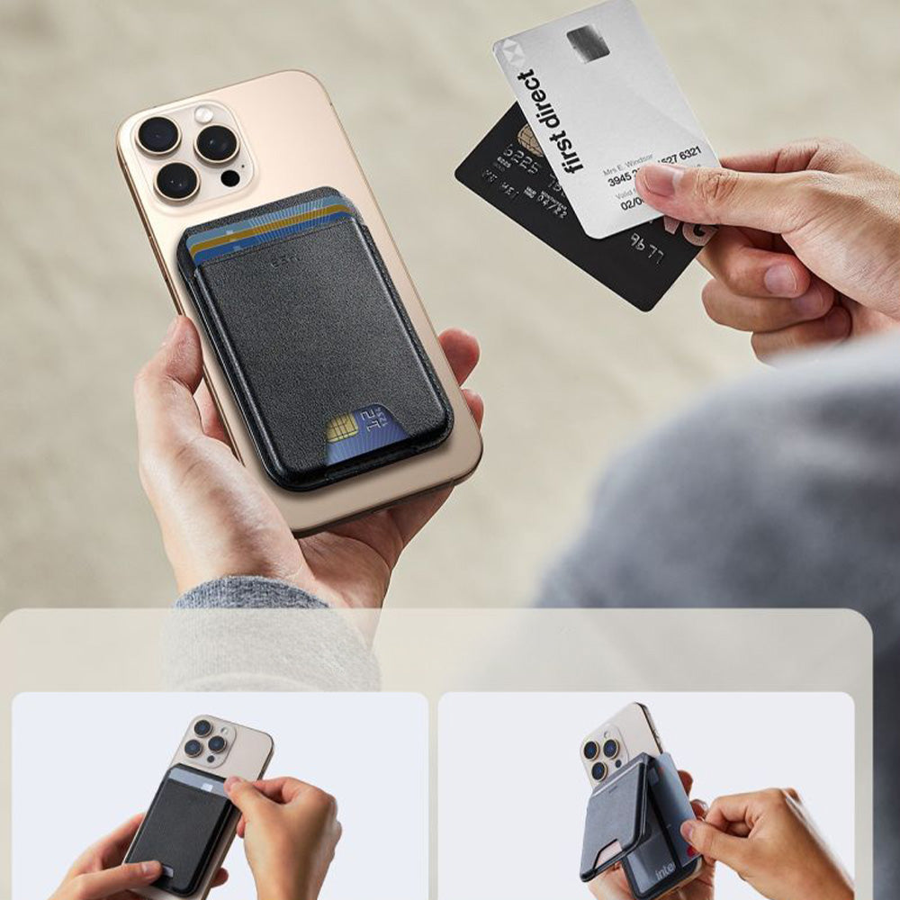 Kartenhalter mit Ständer und RFID-Schutz, ESR Magnetic Wallet Stand mit MagSafe, Schwarz