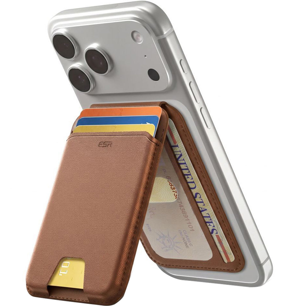 Kartenhalter mit Ständer und RFID-Schutz, ESR Magnetic Wallet Stand mit MagSafe, Braun