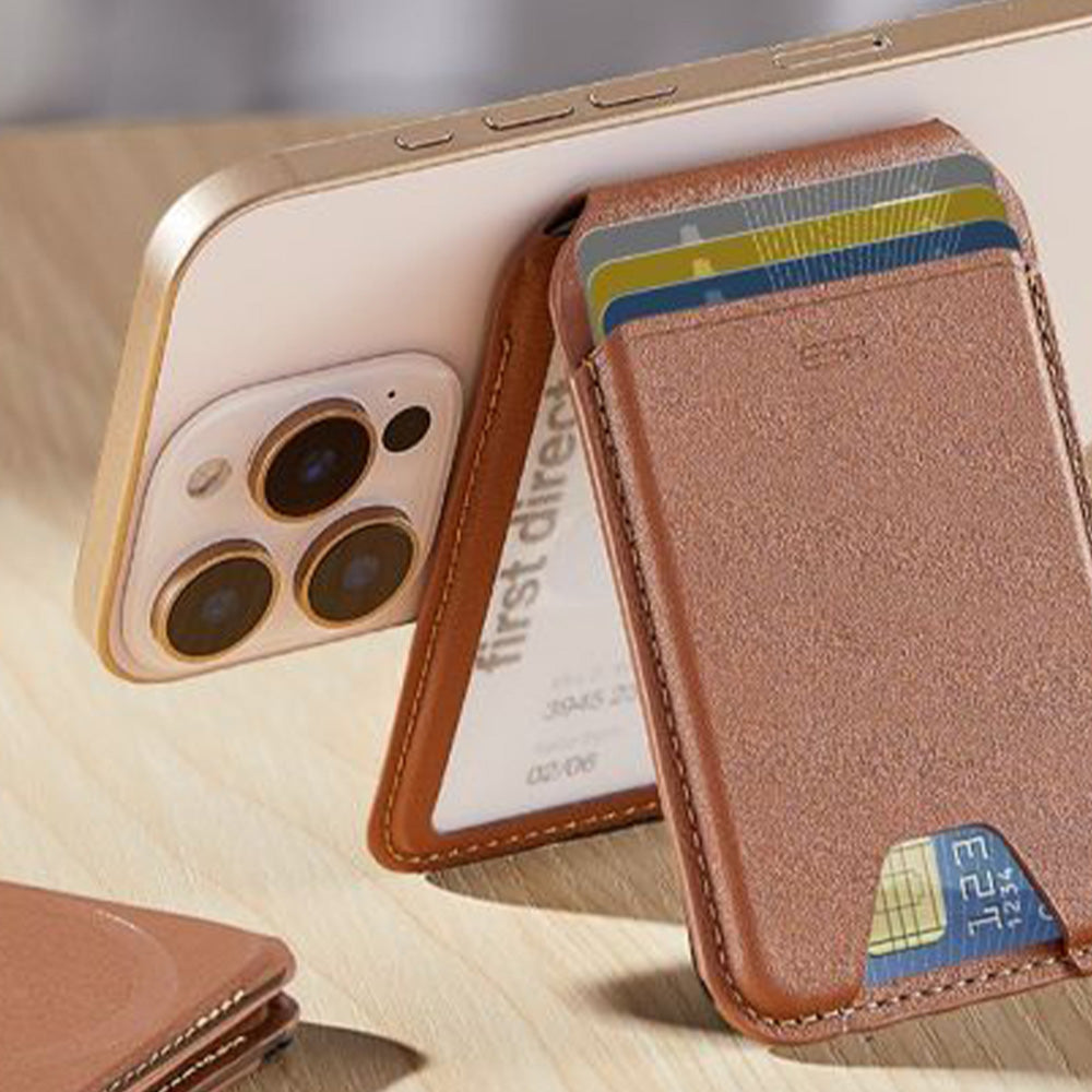 Kartenhalter mit Ständer und RFID-Schutz, ESR Magnetic Wallet Stand mit MagSafe, Braun