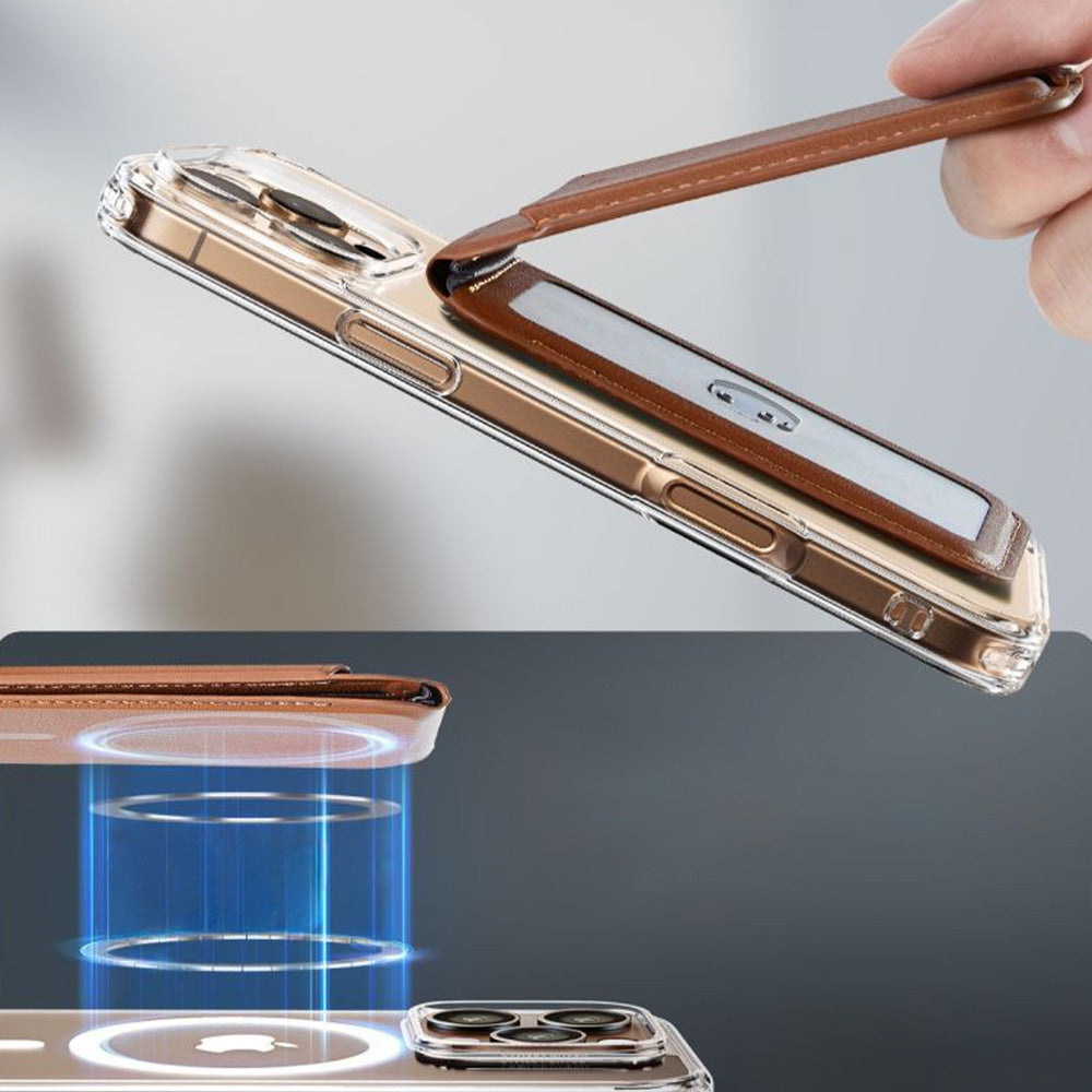 Kartenhalter mit Ständer und RFID-Schutz, ESR Magnetic Wallet Stand mit MagSafe, Braun