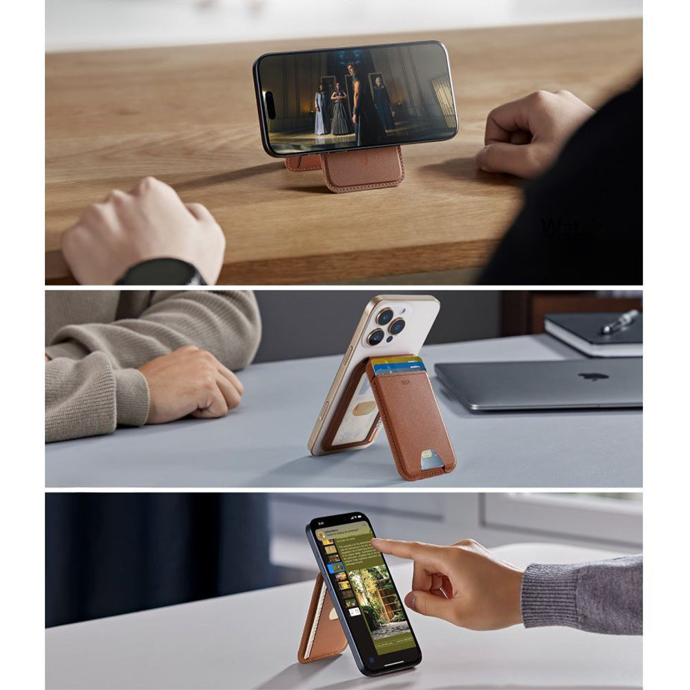 Kartenhalter mit Ständer und RFID-Schutz, ESR Magnetic Wallet Stand mit MagSafe, Braun