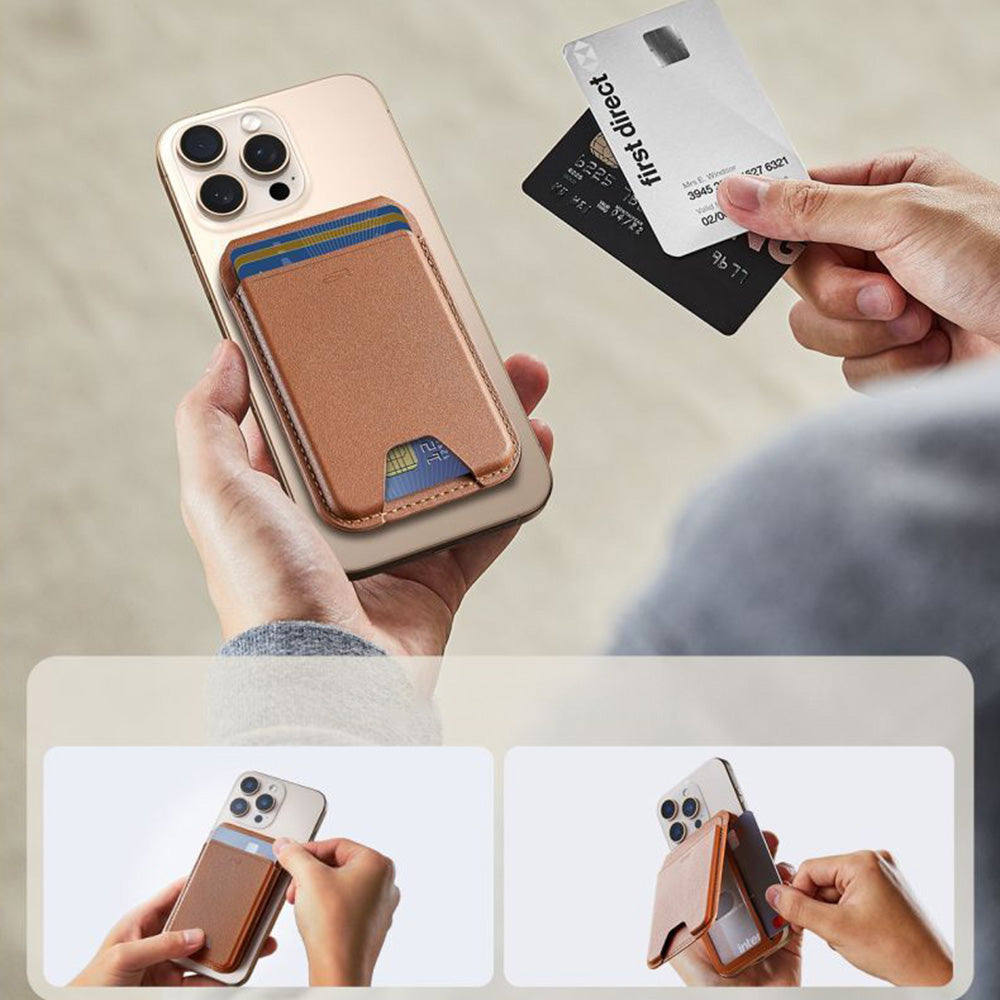 Kartenhalter mit Ständer und RFID-Schutz, ESR Magnetic Wallet Stand mit MagSafe, Braun