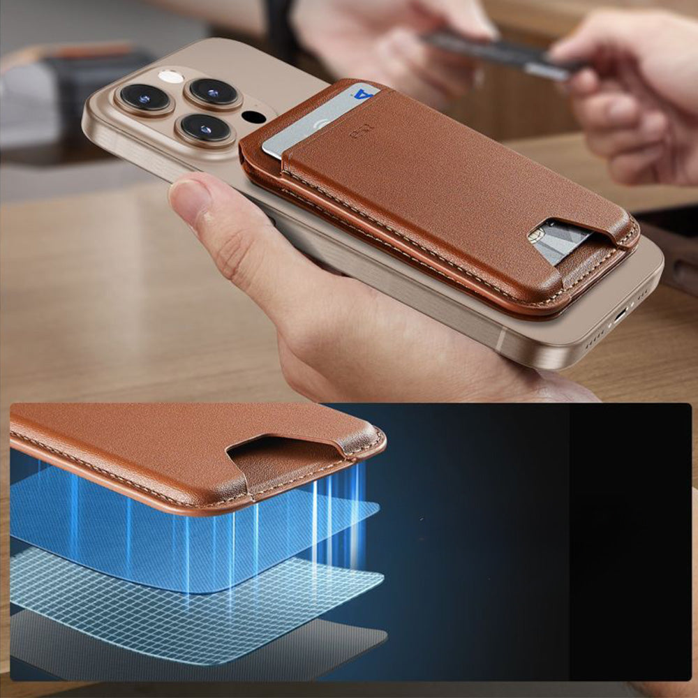 Kartenhalter mit Ständer und RFID-Schutz, ESR Magnetic Wallet Stand mit MagSafe, Braun