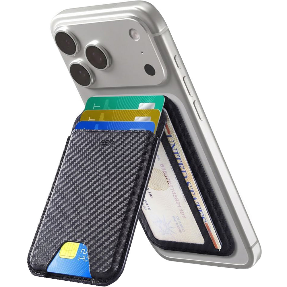 Kartenhalter mit Ständer und RFID-Schutz, ESR Magnetic Wallet Stand mit MagSafe, Schwarz Carbon