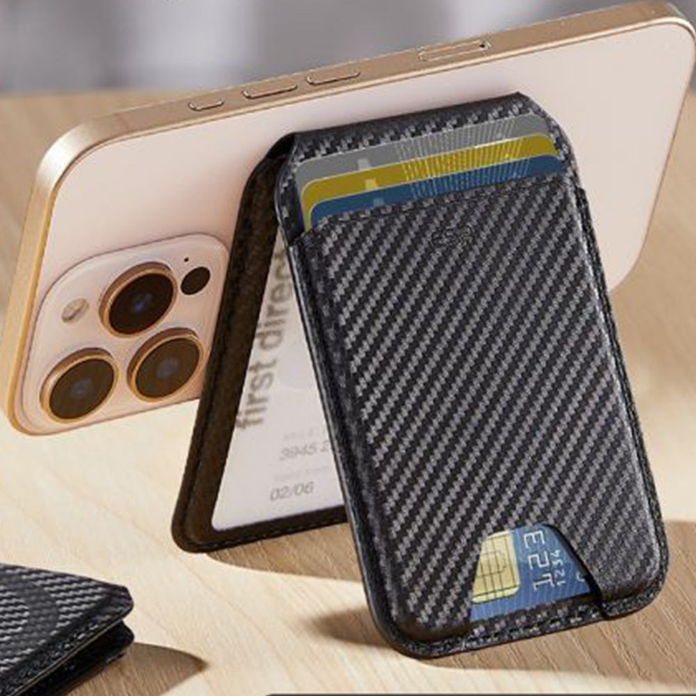 Kartenhalter mit Ständer und RFID-Schutz, ESR Magnetic Wallet Stand mit MagSafe, Schwarz Carbon