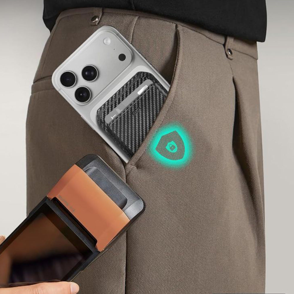 Kartenhalter mit Ständer und RFID-Schutz, ESR Magnetic Wallet Stand mit MagSafe, Schwarz Carbon