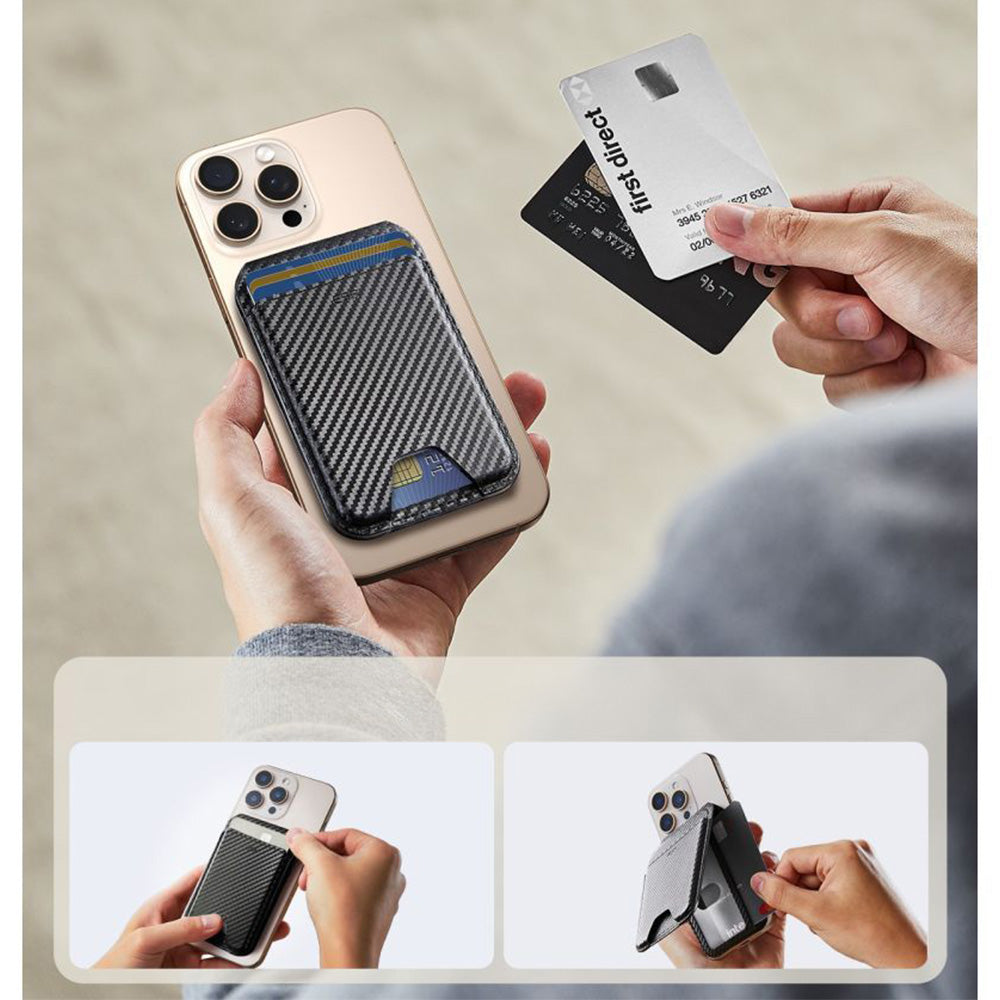 Kartenhalter mit Ständer und RFID-Schutz, ESR Magnetic Wallet Stand mit MagSafe, Schwarz Carbon