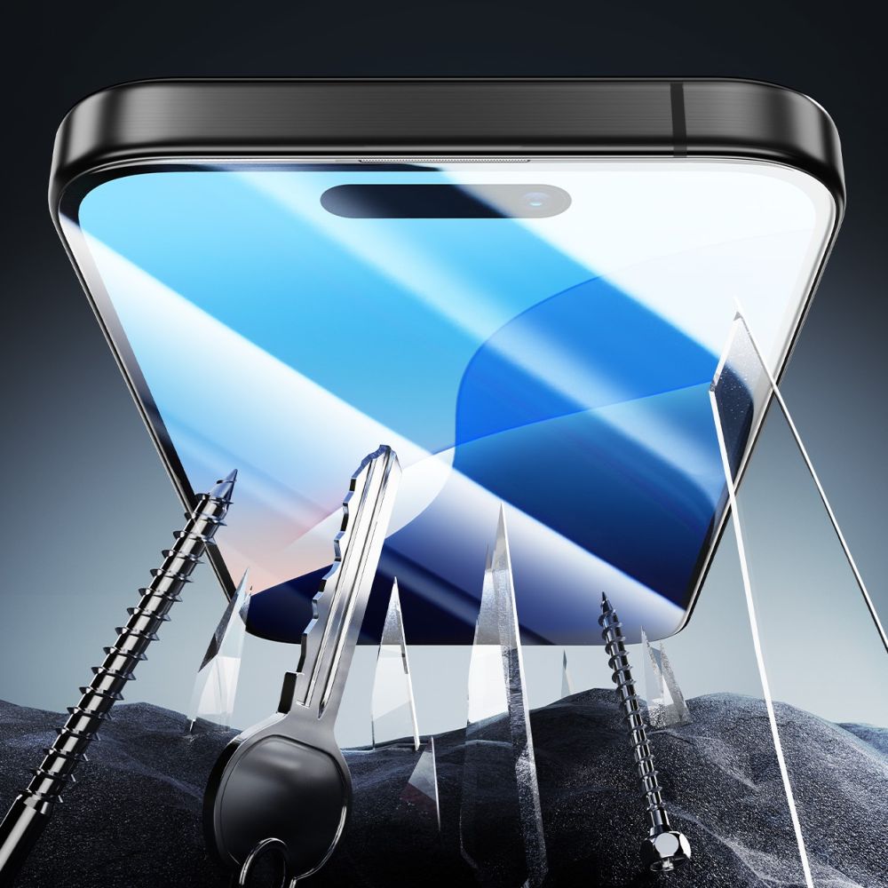 Gehärtetes Bildschirmglas mit Applikator für iPhone 16, ESR Armorite, Schwarzen Rahmen