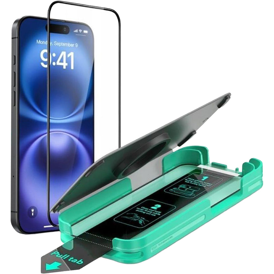 Gehärtetes Bildschirmglas mit Applikator für iPhone 16 Pro Max, ESR Armorite, Schwarz-Transparent