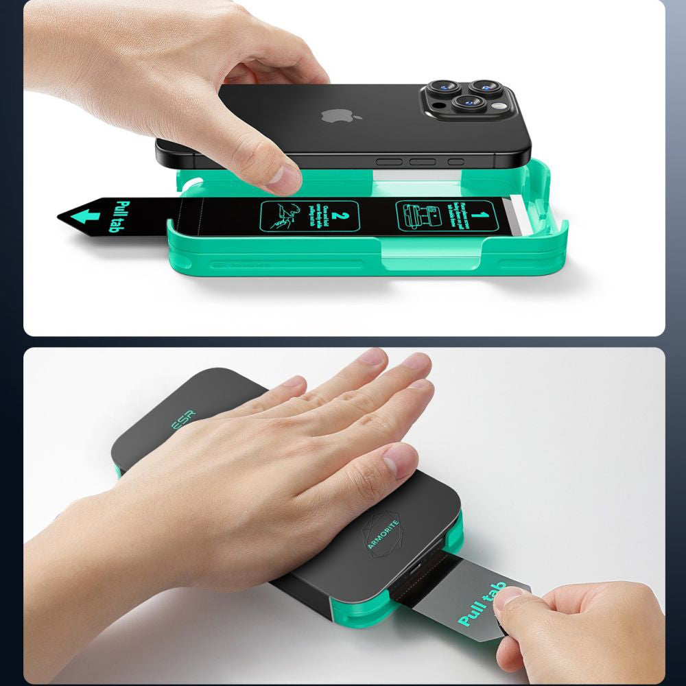 Gehärtetes Bildschirmglas mit Applikator für iPhone 16 Pro Max, ESR Armorite, Schwarz-Transparent