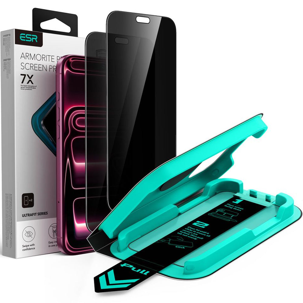 Sichtschutzglas mit Positionierungsrahmen für iPhone 18 Pro, ESR UltraFit Armorite Privacy Tempered Glass, 2 Stück (1/8)