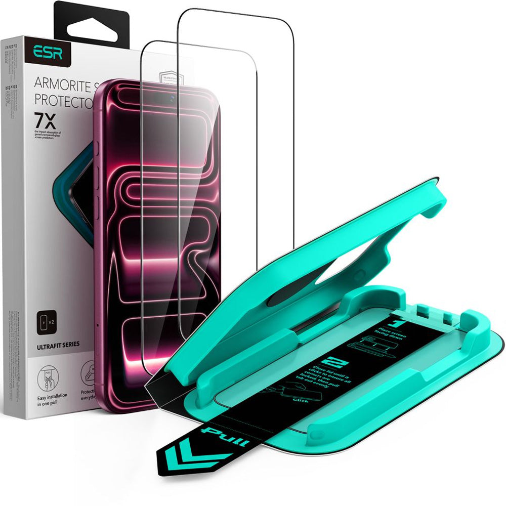 Gehärtetes Glas mit Positionierungsrahmen für iPhone 18 Pro Max / 17 Pro Max, ESR UltraFit Armorite Tempered Glass, 2 Stück (1/7)