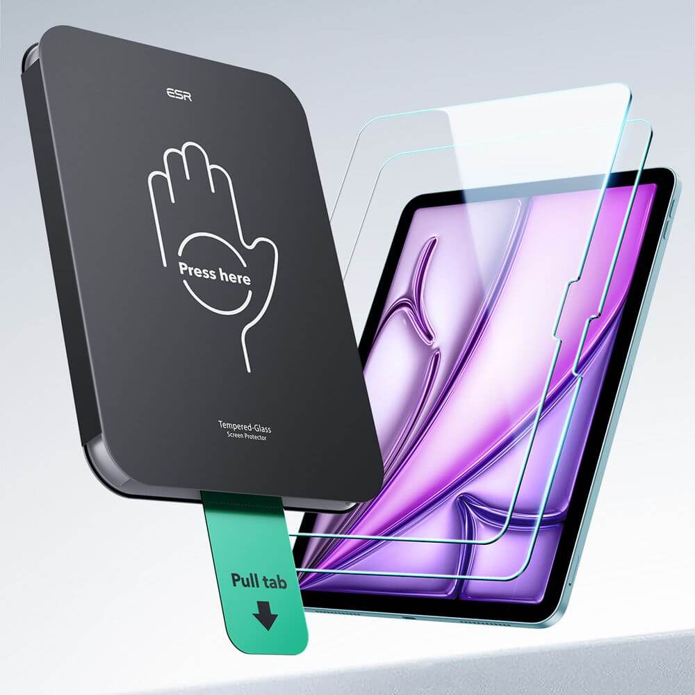 Gehärtetes Glas mit Positionierrahmen für iPad Air 11" M4/M3/M2, ESR UltraFit Tempered Glass, 2 Stück