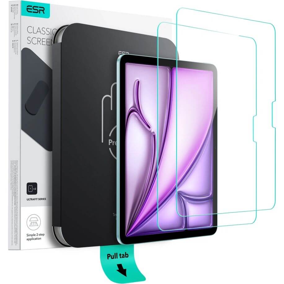 Gehärtetes Glas mit Positionierrahmen für iPad Air 13" 2025 / 2024, ESR UltraFit Tempered Glass, 2 Stück