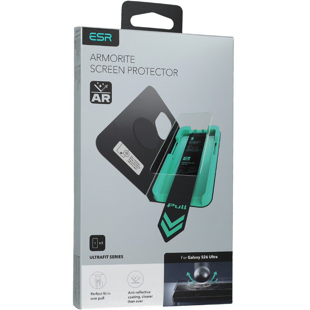 Gehärtetes Glas mit Positionierungsrahmen für Galaxy S26 Ultra, ESR UltraFit Armorite Tempered Glass, 2 Stück