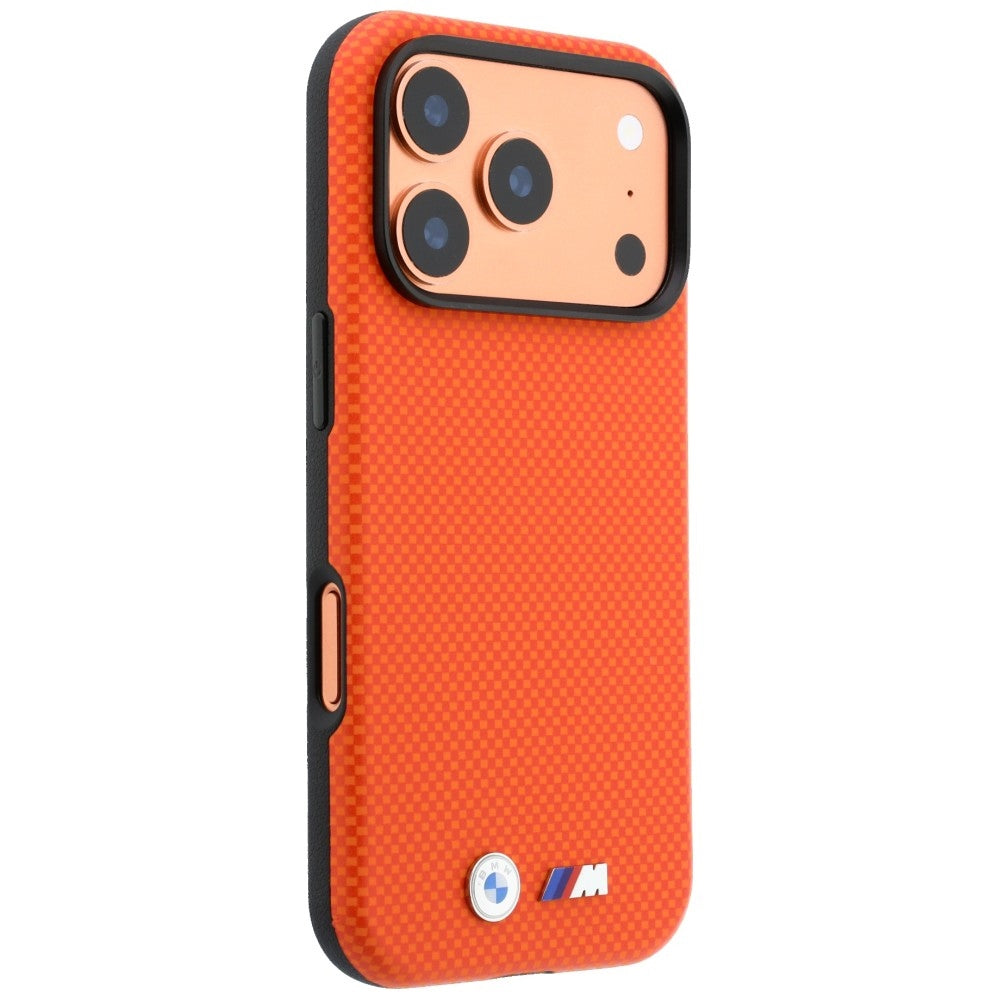 Handyhülle für iPhone 18 Pro Max / 17 Pro Max, BMW M Quadrille Kevlar Metal Logo mit MagSafe, Orange (4/8)