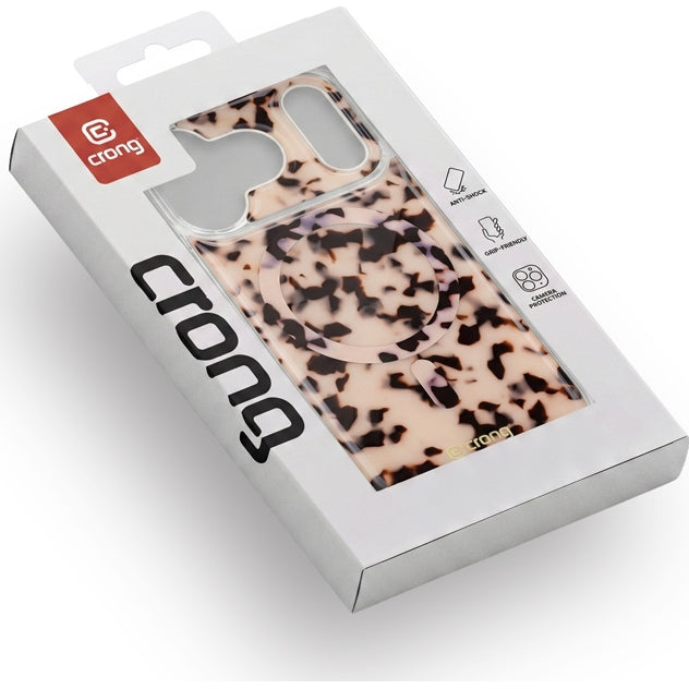 Handyhülle für iPhone 17 Pro, Crong Deluxe MAG MagSafe, Beige Panthermuster