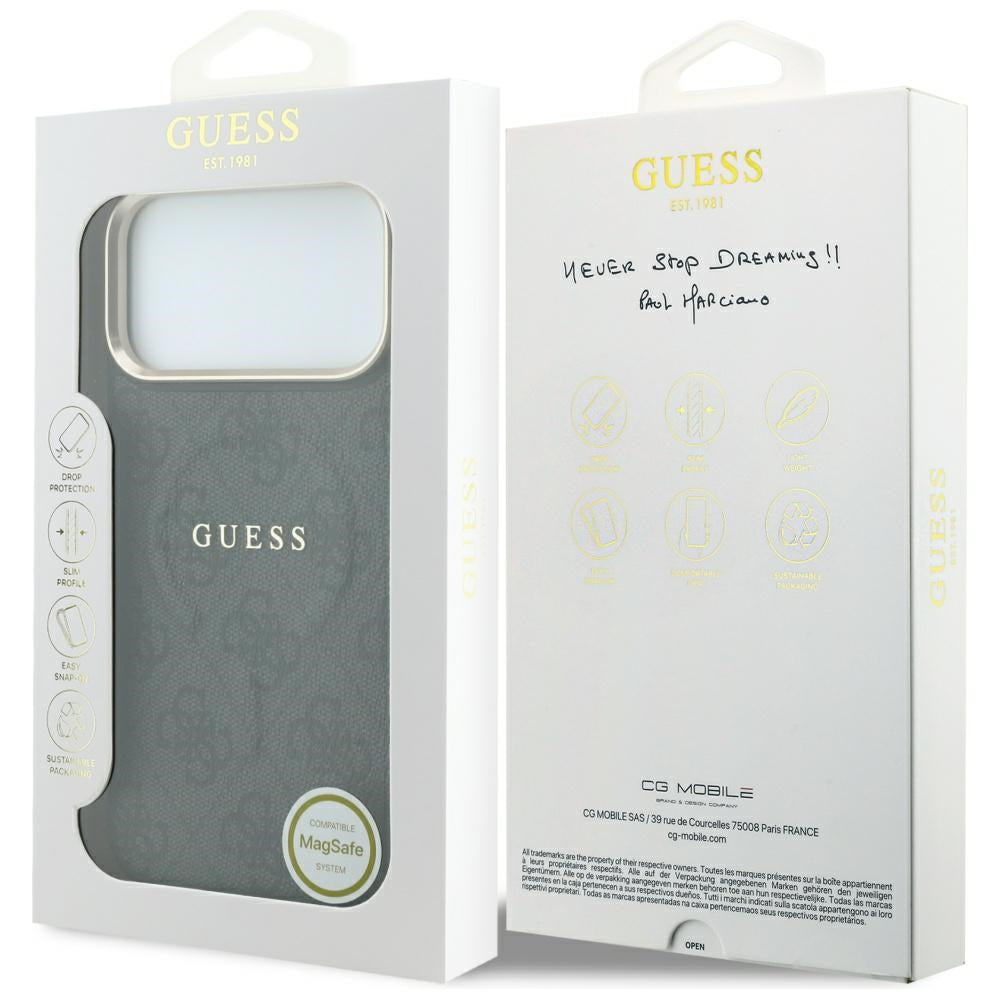 Handyhülle Guess Embossed 4G Classic für iPhone 18 Pro / 17 Pro mit MagSafe, Schwarz