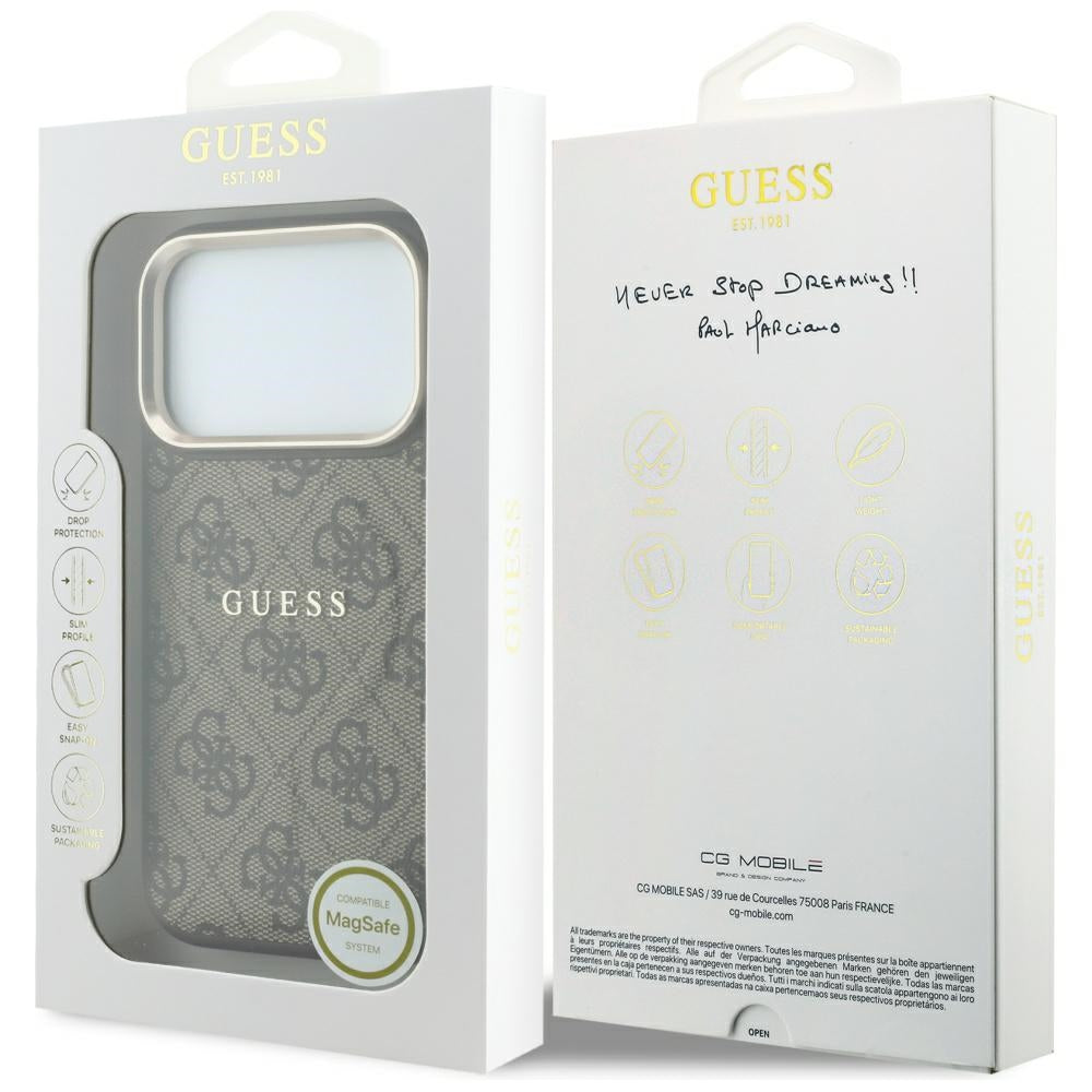Handyhülle Guess Embossed 4G Classic für iPhone 18 Pro Max / 17 Pro Max mit MagSafe, Braun