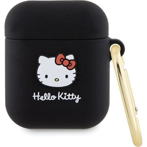 Schutzhülle für Apple AirPods 1 / 2 Hello Kitty Silicone 3D Kitty Head, Schwarz