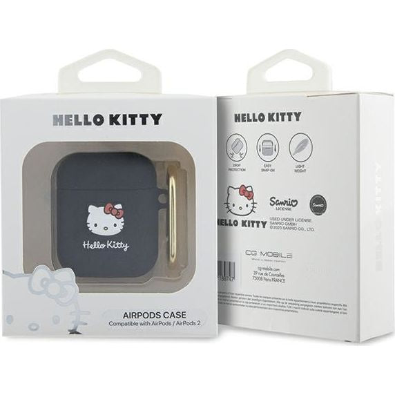 Schutzhülle für Apple AirPods 1 / 2 Hello Kitty Silicone 3D Kitty Head, Schwarz