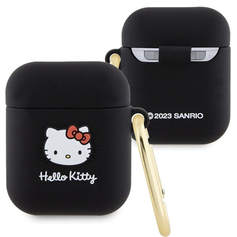Schutzhülle für Apple AirPods 1 / 2 Hello Kitty Silicone 3D Kitty Head, Schwarz