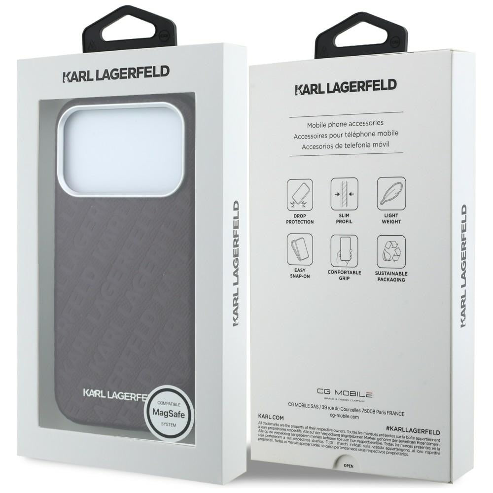 Handyhülle Karl Lagerfeld Grained Allover Logo Metal Elongated für iPhone 18 Pro / 17 Pro mit MagSafe