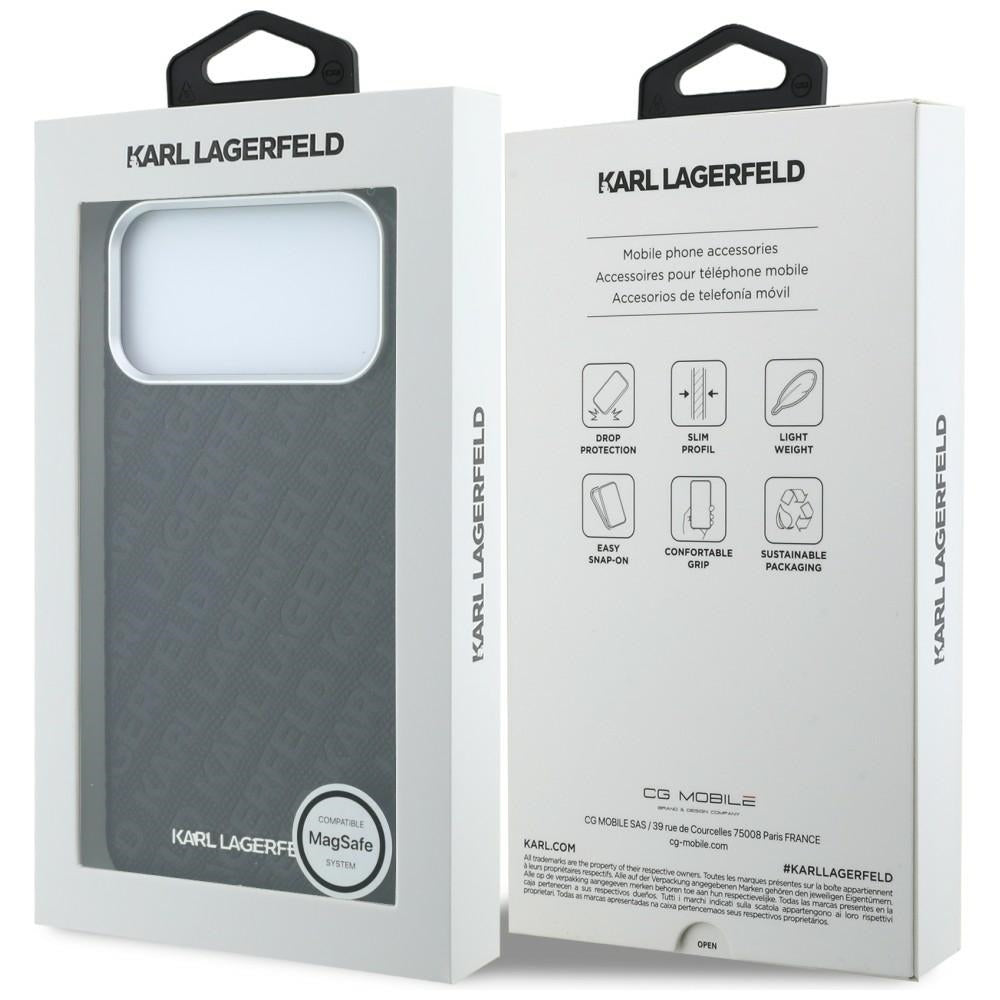 Handyhülle Karl Lagerfeld Grained Allover Logo Metal Elongated für iPhone 18 Pro Max / 17 Pro Max mit MagSafe