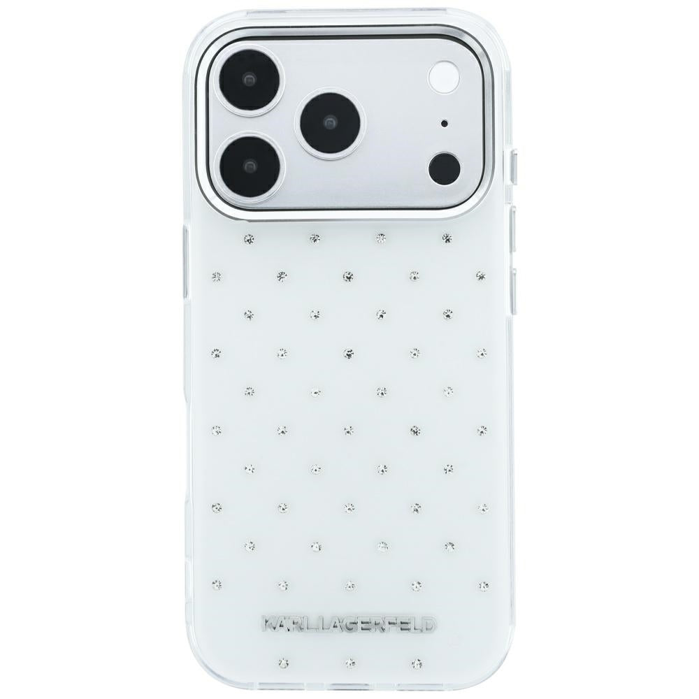 Handyhülle Karl Lagerfeld IML Rhinestones Allover Electroplated Logo für iPhone 18 Pro / 17 Pro, Weiß