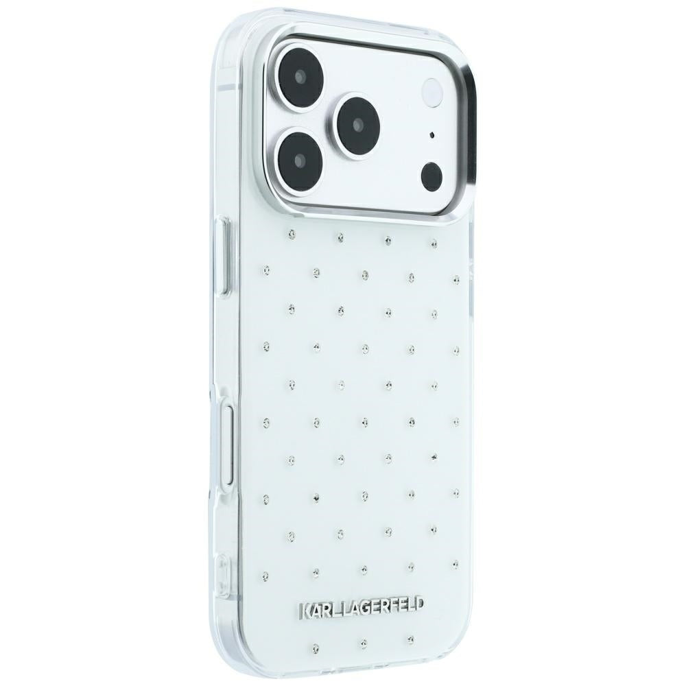 Handyhülle Karl Lagerfeld IML Rhinestones Allover Electroplated Logo für iPhone 18 Pro Max / 17 Pro Max, Weiß